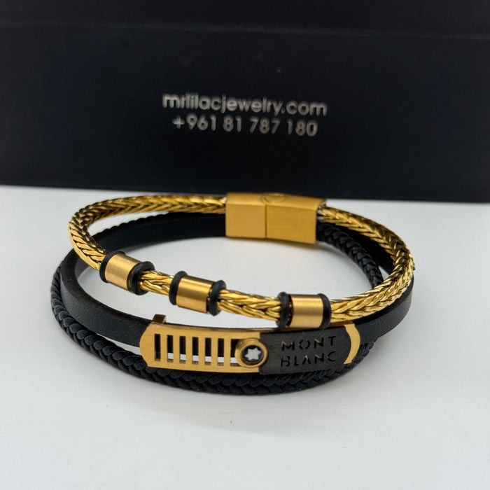 Montblanc-Inspired Black & Gold Multi-Layer Bracelet – Luxury Statement Design