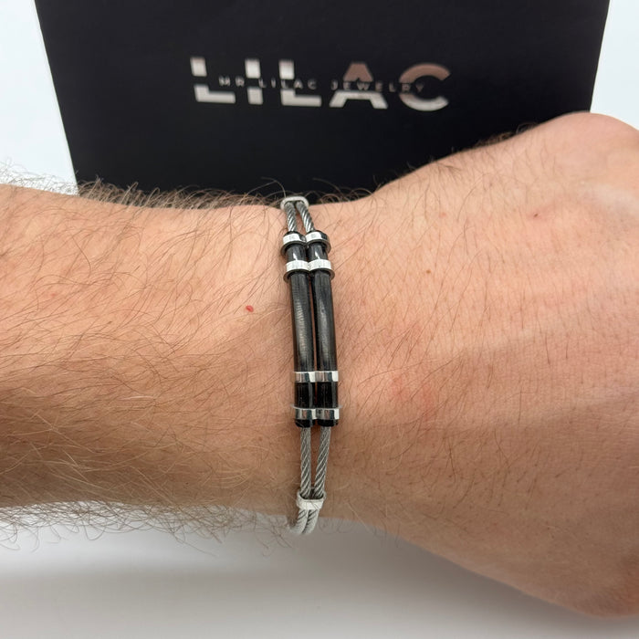 Men’s Steel Cable Bracelet – Industrial Black & Silver Accent Design