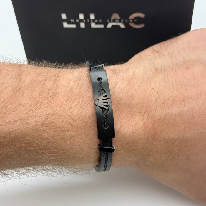 Rolex-Inspired Matte Black Leather Bracelet – Stealth Crown Edition