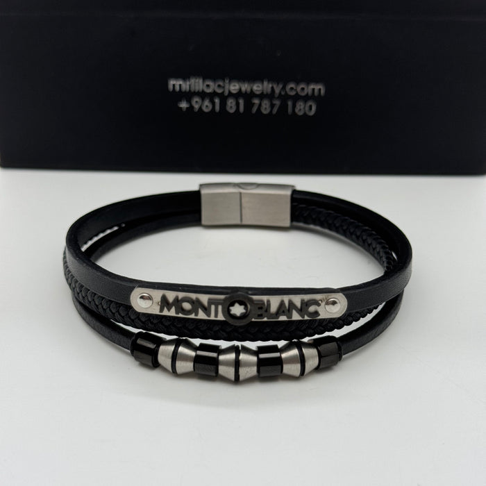 Montblanc Triple-Strap Leather Bracelet – Silver Edition
