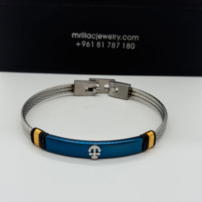 Nautical Steel Cable Bracelet with Blue Anchor Plate