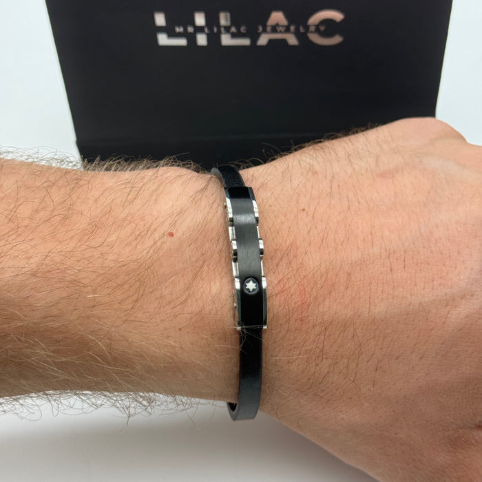 Montblanc-Inspired Sleek Black Leather Bracelet