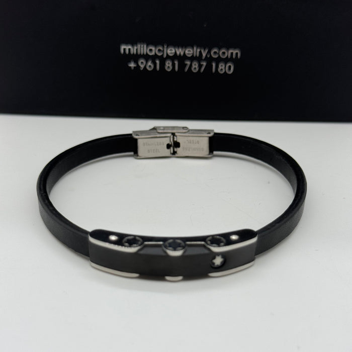 Montblanc-Inspired Sleek Black Leather Bracelet