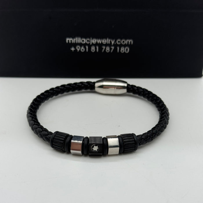 Montblanc-Inspired Braided Leather Bracelet – Modern Minimalist
