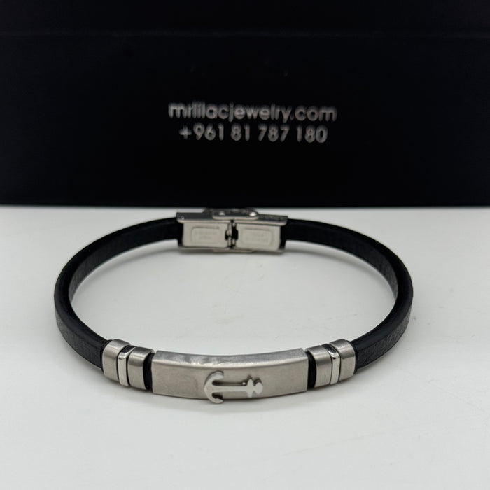 Men's Leather Bracelet with Anchor Emblem – Nautical Edition