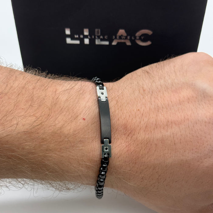 Men's Minimalist Black Chain Bracelet – Matte Bar Detail