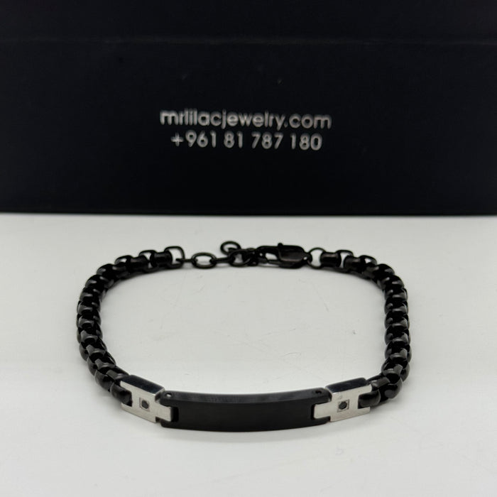 Men's Minimalist Black Chain Bracelet – Matte Bar Detail