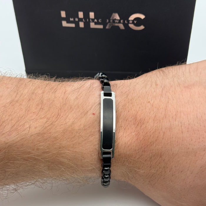 Men’s Black & Silver Chain Bracelet – Sleek Center Bar