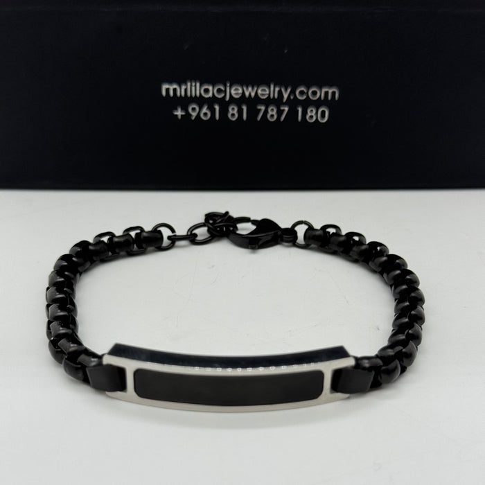 Men’s Black & Silver Chain Bracelet – Sleek Center Bar