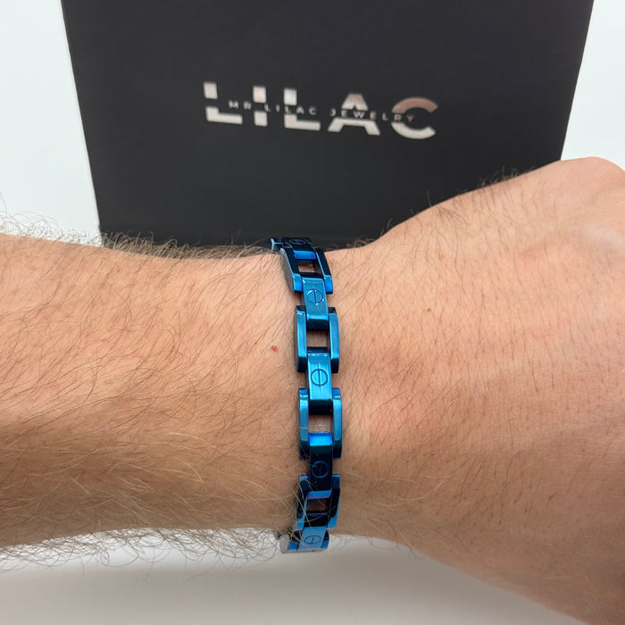 Men’s Blue Steel Link Bracelet – Bold Chain Edition