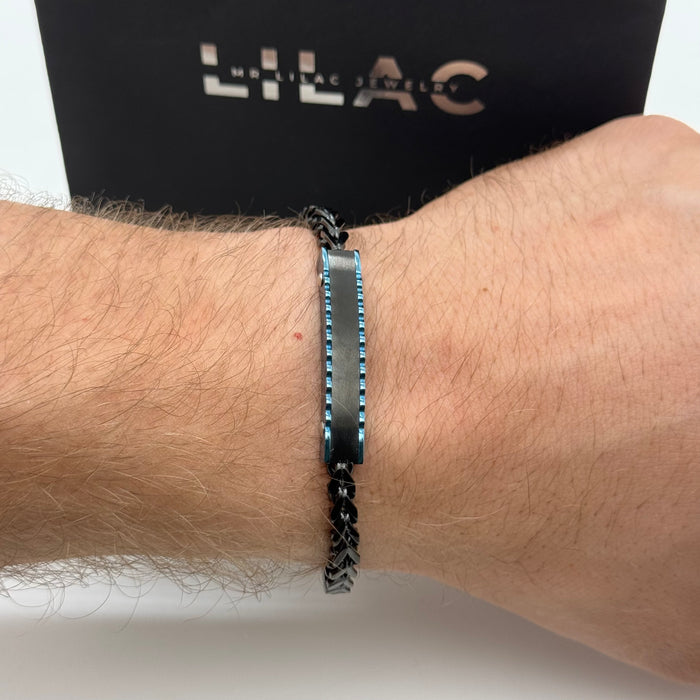 Men’s Black & Blue Steel ID Bracelet – Braided Chain Edition