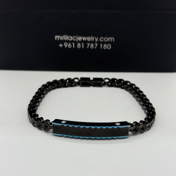 Men’s Black & Blue Steel ID Bracelet – Braided Chain Edition