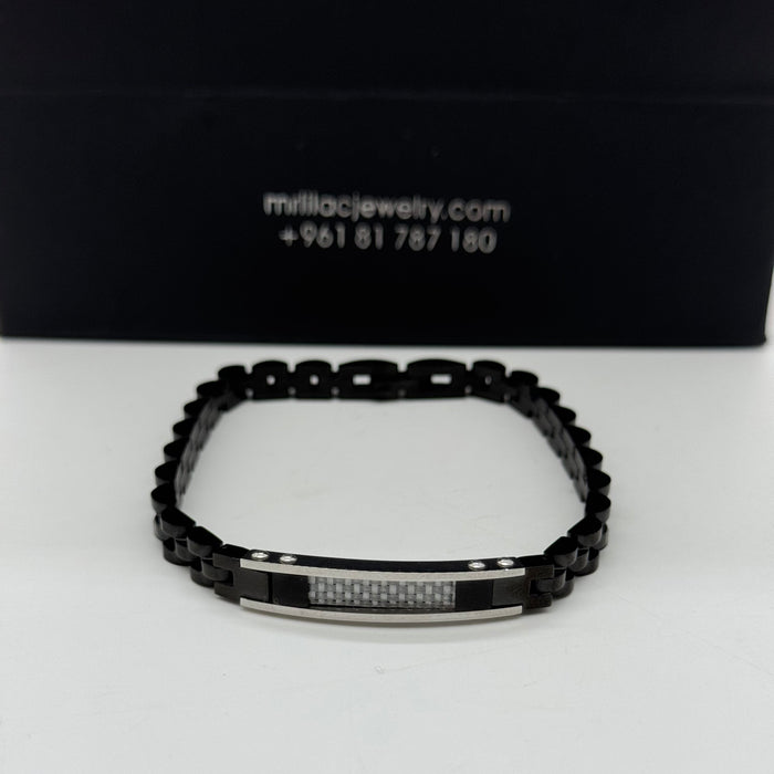 Men’s Two-Tone Chain Bracelet with Textured Steel Plate