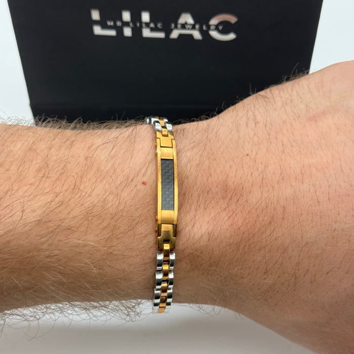 Men’s Gold & Silver Chain Bracelet with Carbon Fiber Inlay