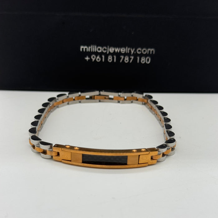 Men’s Gold & Silver Chain Bracelet with Carbon Fiber Inlay