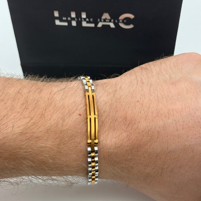 Men’s Gold & Silver Chain Bracelet with Gold Inlay