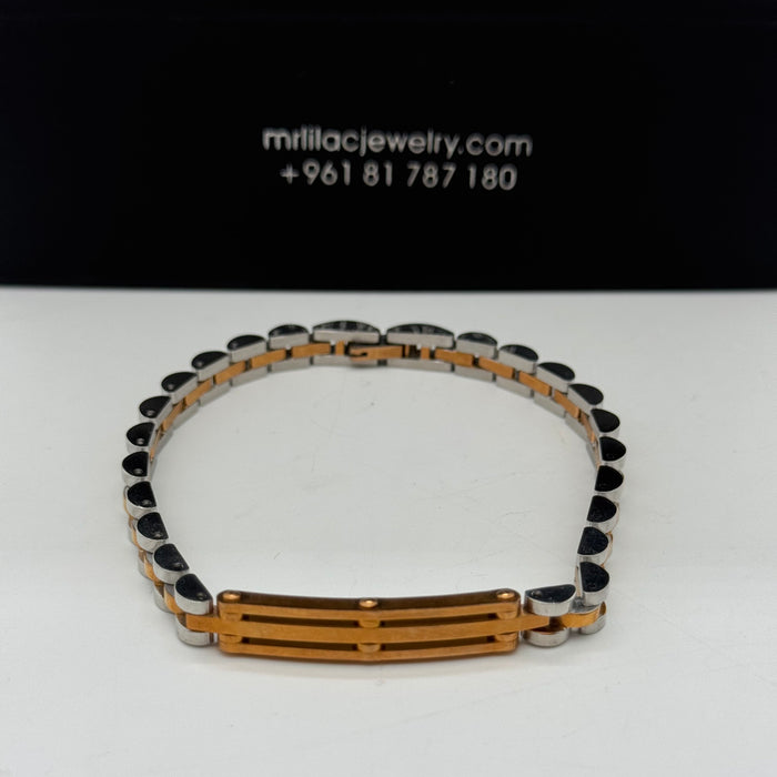 Men’s Gold & Silver Chain Bracelet with Gold Inlay