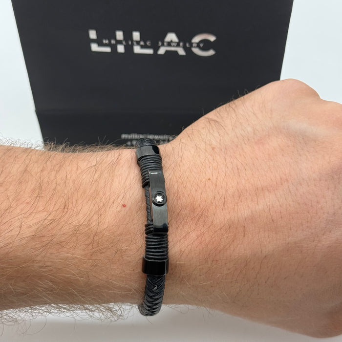 Montblanc-Inspired Men's Black Braided Leather Bracelet