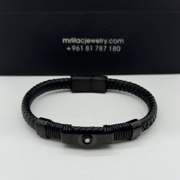 Montblanc-Inspired Men's Black Braided Leather Bracelet