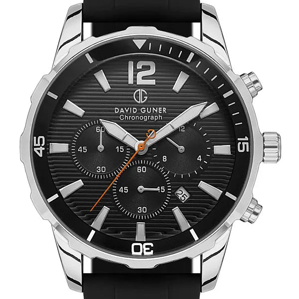 David Guner Chronograph Men's Sport Watch – Black Dial with Rubber Strap