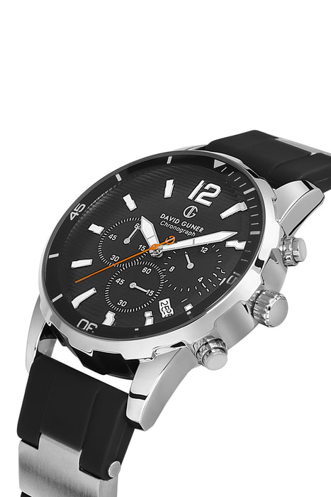 David Guner Chronograph Men's Sport Watch – Black Dial with Rubber Strap