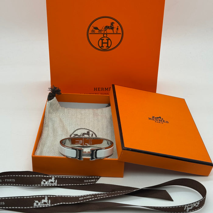 Hermès Clic H Enamel Bracelet - Silver Tone Finish