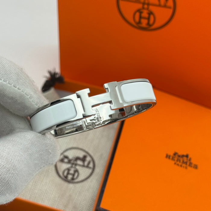 Hermès Clic H Enamel Bracelet - Silver Tone Finish