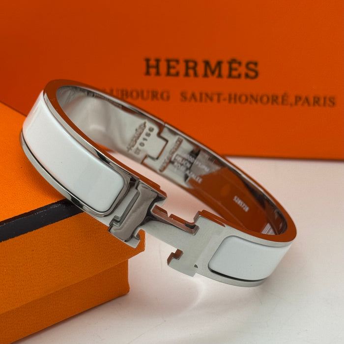Hermès Clic H Enamel Bracelet - Silver Tone Finish