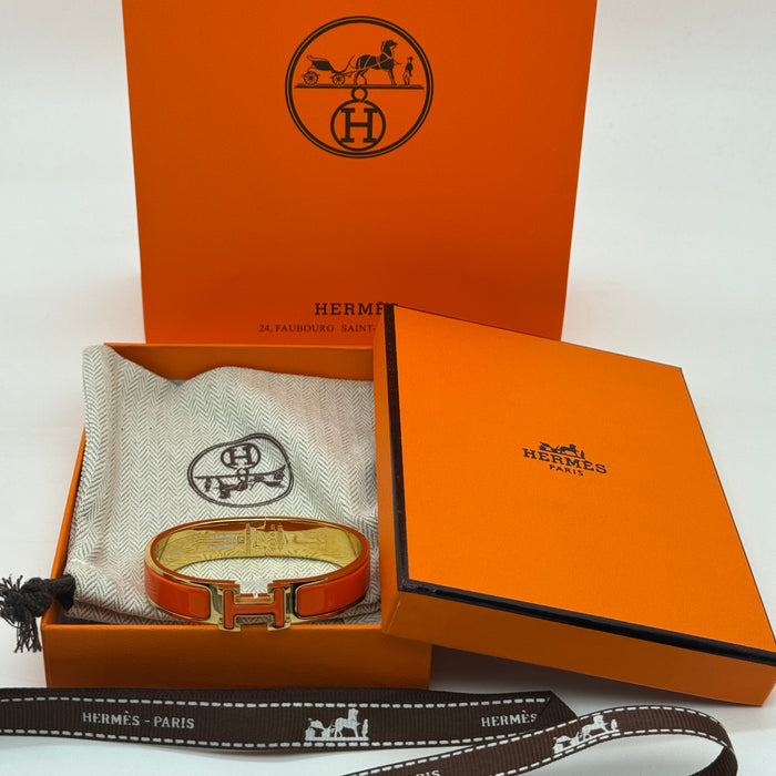 Hermès Clic H Enamel Bracelet – Gold-Rose-Silver Tone Finish