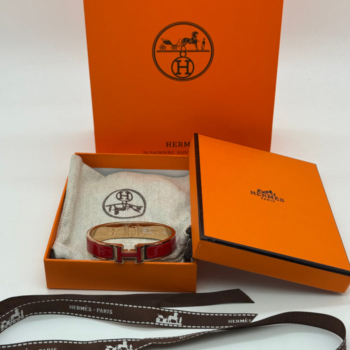 Hermès Clic H Enamel Bracelet – Gold-Rose-Silver Tone Finish