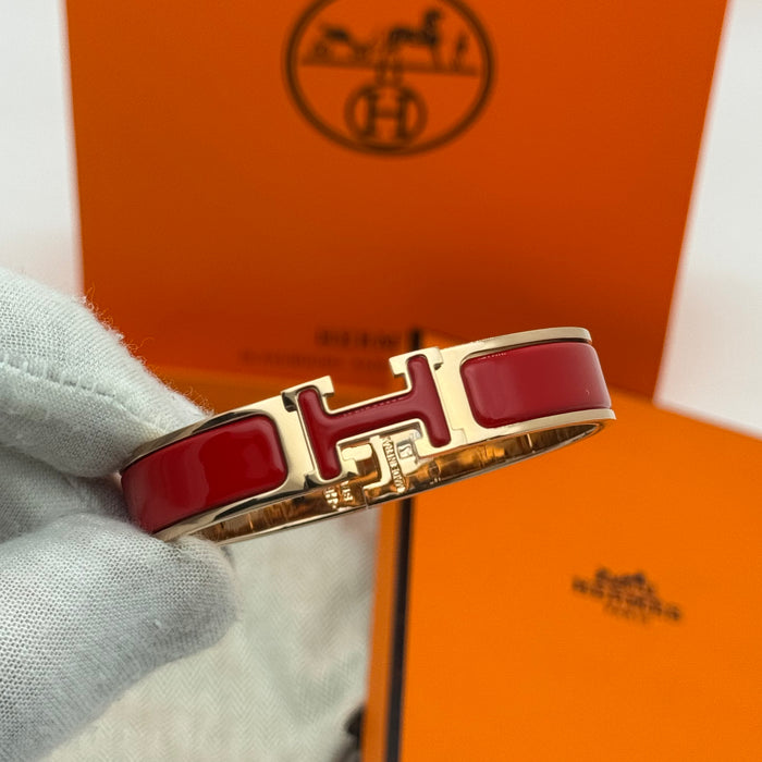 Hermès Clic H Enamel Bracelet – Gold-Rose-Silver Tone Finish