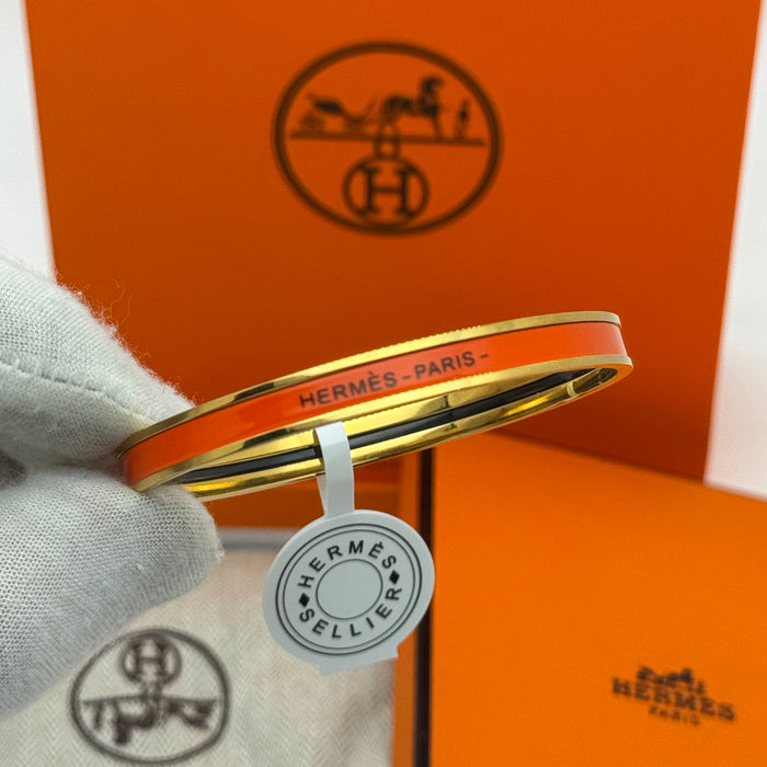 Hermès Enamel Bangle Bracelet – Gold Finish (Slim)