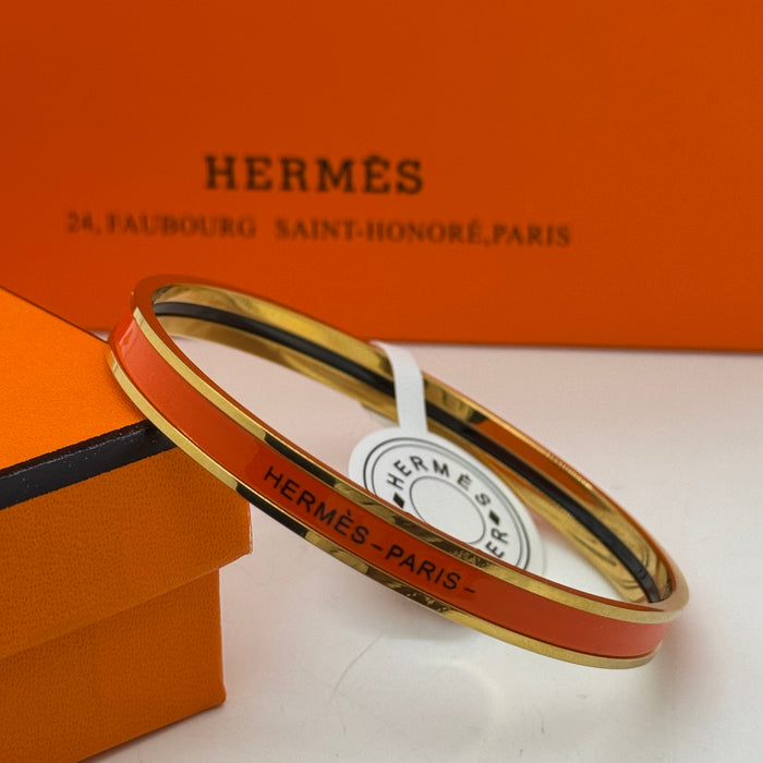 Hermès Enamel Bangle Bracelet – Gold Finish (Slim)