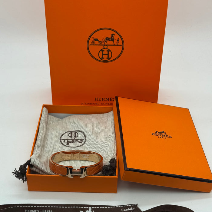 Hermès Clic H Leather Bracelet – Gold & Rose Gold Tone