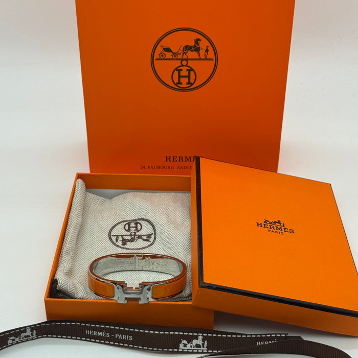 Hermès Clic H Enamel Bracelet - Silver Tone Finish