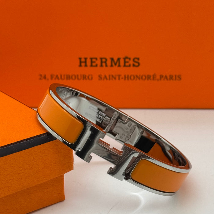 Hermès Clic H Enamel Bracelet - Silver Tone Finish