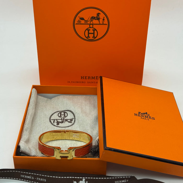 Hermès Clic H Leather Bracelet – Gold & Rose Gold Tone
