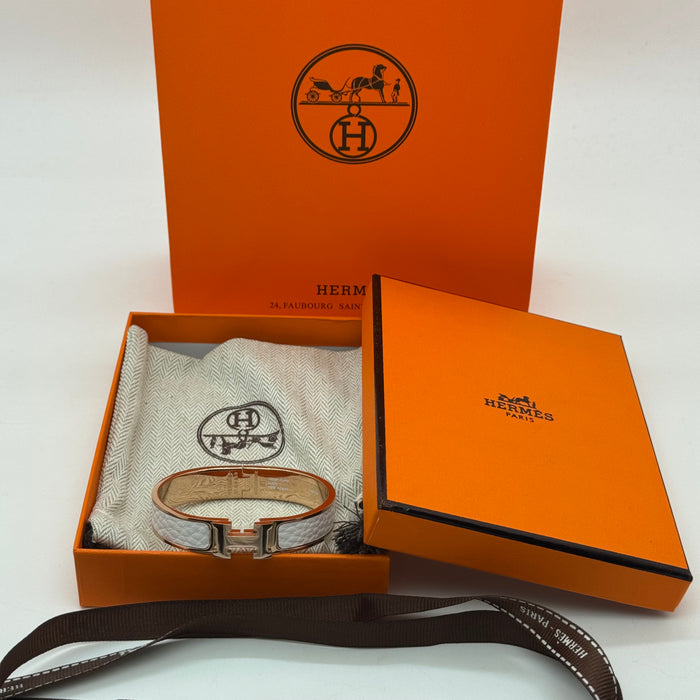 Hermès Clic H Leather Bracelet – Gold & Rose Gold Tone