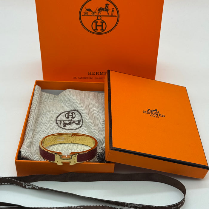 Hermès Clic H Leather Bracelet – Gold & Rose Gold Tone