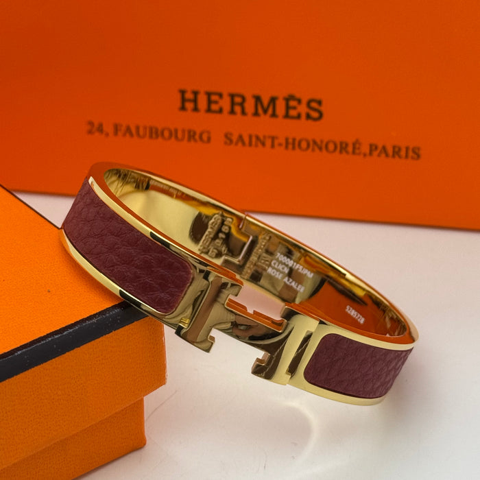 Hermès Clic H Leather Bracelet – Gold & Rose Gold Tone