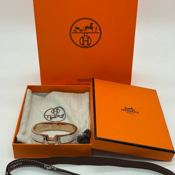 Hermès Clic H Leather Bracelet – Gold & Rose Gold Tone