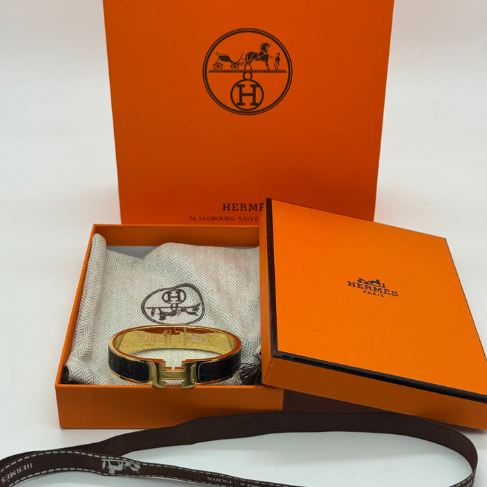 Hermès Clic H Leather Bracelet – Gold & Rose Gold Tone