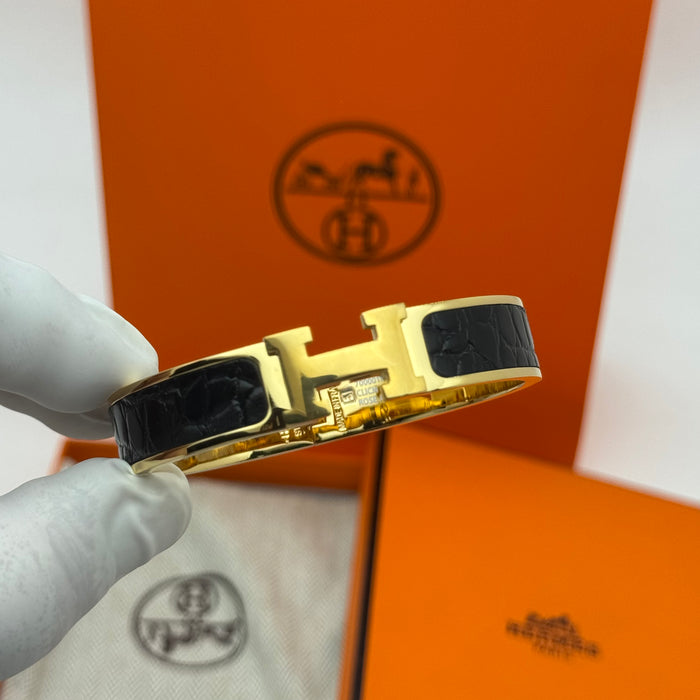 Hermès Clic H Leather Bracelet – Gold & Rose Gold Tone