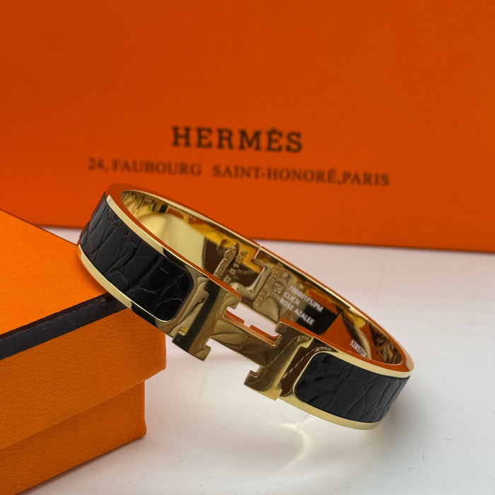 Hermès Clic H Leather Bracelet – Gold & Rose Gold Tone