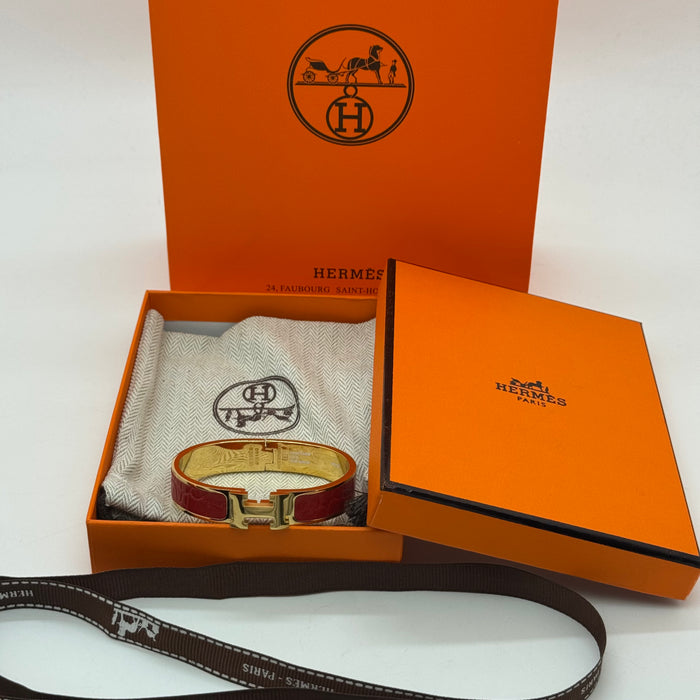 Hermès Clic H Leather Bracelet – Gold & Rose Gold Tone
