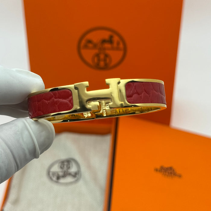 Hermès Clic H Leather Bracelet – Gold & Rose Gold Tone