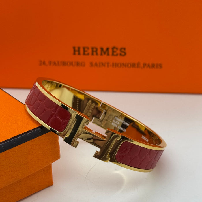 Hermès Clic H Leather Bracelet – Gold & Rose Gold Tone