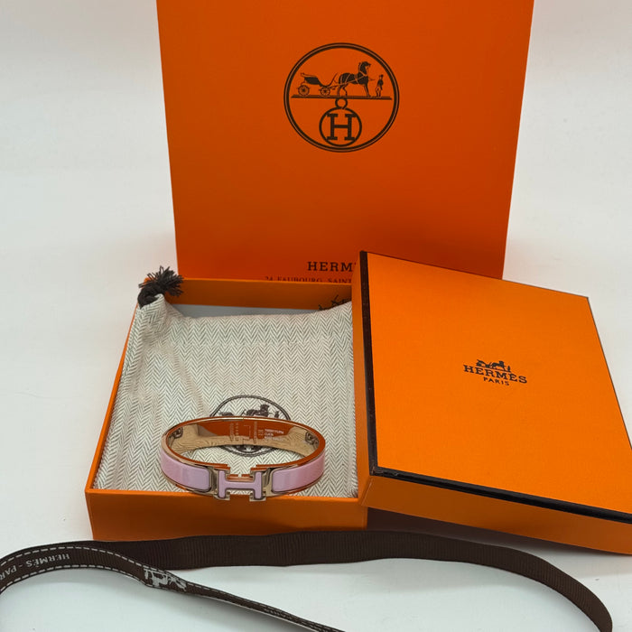 Hermès Clic H Enamel Bracelet – Gold-Rose-Silver Tone Finish