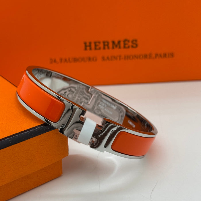 Hermès Clic H Enamel Bracelet - Silver Tone Finish