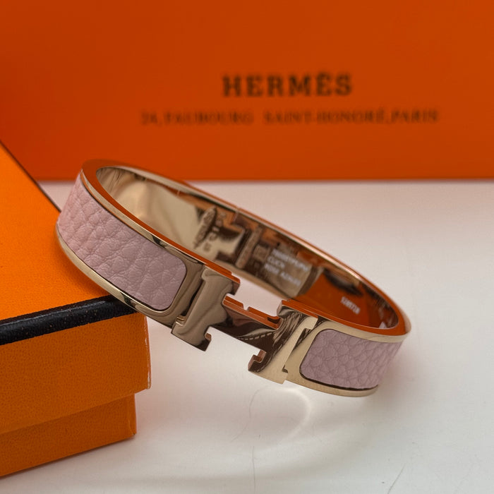 Hermès Clic H Leather Bracelet – Gold & Rose Gold Tone
